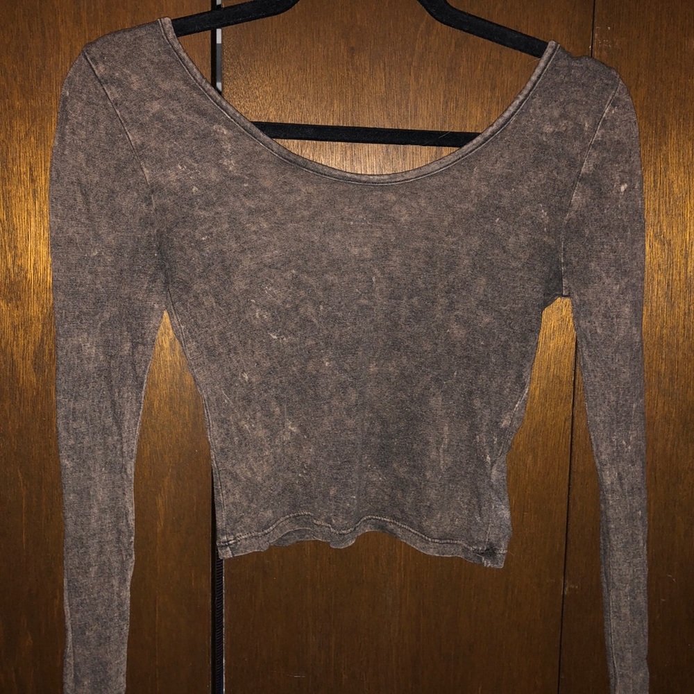 Brown Long-Sleeve Crop Top